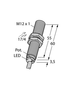 Czujnik pojemnościowy BC3-M12-AP6X, M12 Sn-3mm, 10-30V DC, PNP NO, czoło wbudowane, 3-przew. kabel 2m, metal L60mm