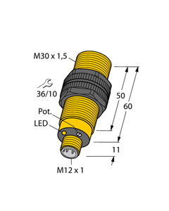 Czujnik pojemnościowy BCE10-S30-VP6X-H1141, M30 Sn-10mm, 10-30V DC, PNP 1NO+1NC, czoło wbudowane, 4-przew. konektor M12,...
