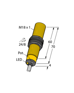 Czujnik pojemnościowy BCE5-S18-AP6X, M18 Sn-5mm, 10-30V DC, PNP NO, czoło wbudowane, 3-przew. kabel 2m, plastik L70mm
