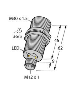 Czujnik indukcyjny BI10-M30-AN6X-H1141, M30 Sn-10mm, 10-30V DC, NPN NO, czoło wbudowane, 3-przew. konektor M12, mosiądz ...