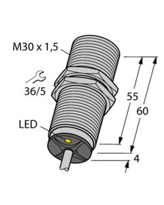 Czujnik indukcyjny BI10-M30-AN6X, M30 Sn-10mm, 10-30V DC, NPN NO, czoło wbudowane, 3-przew. kabel 2m, mosiądz chrom. L64...