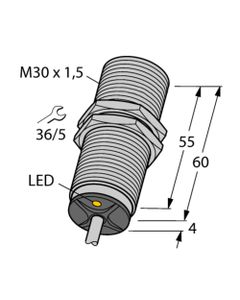 Czujnik indukcyjny BI10-M30-AP6X, M30 Sn-10mm, 10-30V DC, PNP NO, czoło wbudowane, 3-przew. kabel 2m, mosiądz chrom. L64...