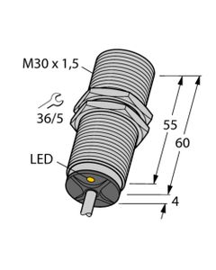 Czujnik indukcyjny BI15-M30-AN6X, M30 Sn-15mm, 10-30V DC, NPN NO, czoło wbudowane, 3-przew. kabel 2m, mosiądz chrom. L64...