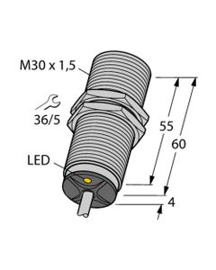 Czujnik indukcyjny BI15-M30-AN6X 7M, M30 Sn-15mm, 10-30V DC, NPN NO, czoło wbudowane, 3-przew. kabel 7m, mosiądz chrom. ...