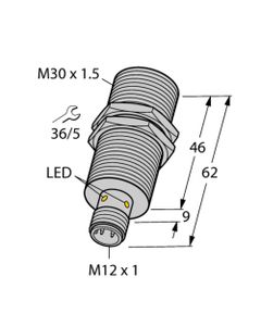 Czujnik indukcyjny BI15-M30-AP6X-H1141, M30 Sn-15mm, 10-30V DC, PNP NO, czoło wbudowane, 3-przew. konektor M12, mosiądz ...