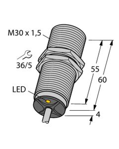 Czujnik indukcyjny BI15-M30-AP6X 7M, M30 Sn-15mm, 10-30V DC, PNP NO, czoło wbudowane, 3-przew. kabel 7m, mosiądz chrom. ...