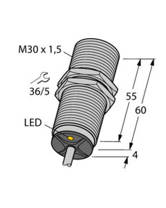 Czujnik indukcyjny BI15-M30-AP6X, M30 Sn-15mm, 10-30V DC, PNP NO, czoło wbudowane, 3-przew. kabel 2m, mosiądz chrom. L64...
