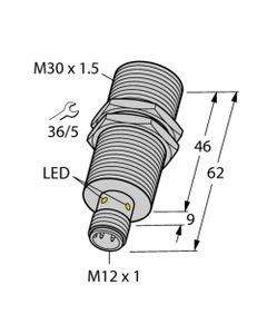 Czujnik indukcyjny BI15-M30-VN6X-H1141, M30 Sn-15mm, 10-30V DC, NPN NO/NC, czoło wbudowane, 4-przew. konektor M12, mosią...