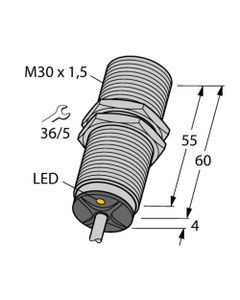 Czujnik indukcyjny BI15-M30-VN6X, M30 Sn-15mm, 10-30V DC, NPN NO/NC, czoło wbudowane, 4-przew. kabel 2m, mosiądz chrom. ...