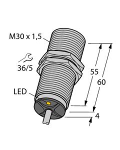 Czujnik indukcyjny BI15-M30-VN6X 7M, M30 Sn-15mm, 10-30V DC, NPN NO/NC, czoło wbudowane, 4-przew. kabel 7m, mosiądz chro...