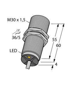 Czujnik indukcyjny BI15-M30-VP6X, M30 Sn-15mm, 10-30V DC, PNP NO/NC, czoło wbudowane, 4-przew. kabel 2m, mosiądz chrom. ...