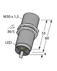 Czujnik indukcyjny BI15-M30-VP6X 7M, M30 Sn-15mm, 10-30V DC, PNP NO/NC, czoło wbudowane, 4-przew. kabel 7m, mosiądz chro...