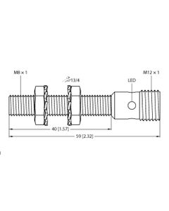 Czujnik indukcyjny BI2-EG08-AN6X-H1341, M8 Sn-2mm, 10-30V DC, NPN NO, czoło wbudowane, 3-przew. konektor M12, stal nierd...
