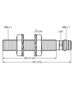 Czujnik indukcyjny BI2-EG08-AN6X-V1131, M8 Sn-2mm, 10-30V DC, NPN NO, czoło wbudowane, 3-przew. konektor M8, stal nierdz...
