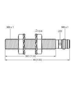 Czujnik indukcyjny BI2-EG08-AP6X-V1131, M8 Sn-2mm, 10-30V DC, PNP NO, czoło wbudowane, 3-przew. konektor M8, stal nierdz...