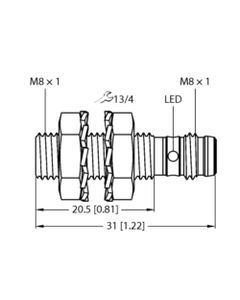 Czujnik indukcyjny BI2-EG08K-AN6X-V1131, M8 Sn-2mm, 10-30V DC, NPN NO, czoło wbudowane, 3-przew. konektor M8, stal nierd...