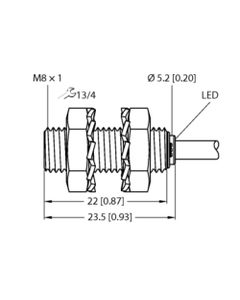 Czujnik indukcyjny BI2-EG08K-AN6X, M8 Sn-2mm, 10-30V DC, NPN NO, czoło wbudowane, 3-przew. kabel 2m, stal nierdz. L23.5m...