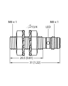 Czujnik indukcyjny BI2-EG08K-AP6X-V1131, M8 Sn-2mm, 10-30V DC, PNP NO, czoło wbudowane, 3-przew. konektor M8, stal nierd...