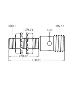 Czujnik indukcyjny BI2-EG08K-VP6X-H1341, M8 Sn-2mm, 10-30V DC, PNP NO/NC, czoło wbudowane, 4-przew. konektor M12, stal n...