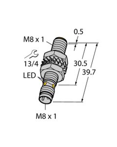 Czujnik indukcyjny BI2-M08-AN6X-V1131, M8 Sn-2mm, 10-30V DC, NPN NO, czoło wbudowane, 3-przew. konektor M8, mosiądz nikl...