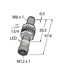 Czujnik indukcyjny BI2-M08-VN6X-H1341, M8 Sn-2mm, 10-30V DC, NPN NO/NC, czoło wbudowane, 4-przew. konektor M12, mosiądz ...