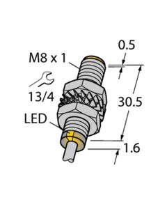 Czujnik indukcyjny BI2-M08-VP6X 7M, M8 Sn-2mm, 10-30V DC, PNP NO/NC, czoło wbudowane, 4-przew. kabel 7m, mosiądz nikl. L...