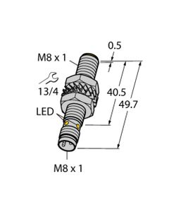 Czujnik indukcyjny BI2-M08E-AN6X-V1131, M8 Sn-2mm, 10-30V DC, NPN NO, czoło wbudowane, 3-przew. konektor M8, mosiądz nik...
