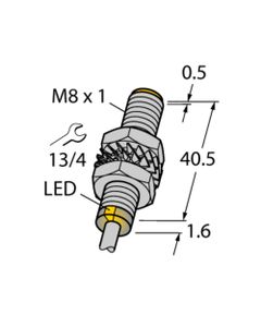 Czujnik indukcyjny BI2-M08E-AN6X, M8 Sn-2mm, 10-30V DC, NPN NO, czoło wbudowane, 3-przew. kabel 2m, mosiądz nikl. L42.1m...