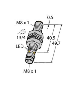 Czujnik indukcyjny BI2-M08E-AP6X-V1131, M8 Sn-2mm, 10-30V DC, PNP NO, czoło wbudowane, 3-przew. konektor M8, mosiądz nik...