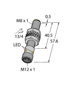 Czujnik indukcyjny BI2-M08E-VN6X-H1341, M8 Sn-2mm, 10-30V DC, NPN NO/NC, czoło wbudowane, 4-przew. konektor M12, mosiądz...