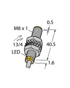 Czujnik indukcyjny BI2-M08E-VN6X 7M, M8 Sn-2mm, 10-30V DC, NPN NO/NC, czoło wbudowane, 4-przew. kabel 7m, mosiądz nikl. ...