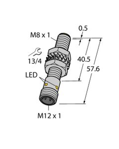 Czujnik indukcyjny BI2-M08E-VP6X-H1341, M8 Sn-2mm, 10-30V DC, PNP NO/NC, czoło wbudowane, 4-przew. konektor M12, mosiądz...