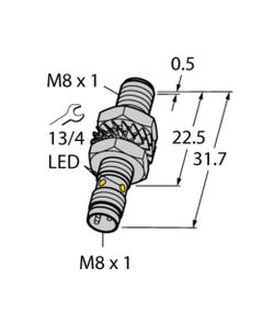 Czujnik indukcyjny BI2-M08K-AN6X-V1131, M8 Sn-2mm, 10-30V DC, NPN NO, czoło wbudowane, 3-przew. konektor M8, mosiądz nik...