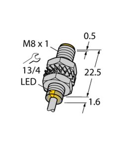 Czujnik indukcyjny BI2-M08K-AN6X, M8 Sn-2mm, 10-30V DC, NPN NO, czoło wbudowane, 3-przew. kabel 2m, mosiądz nikl. L24.1m...