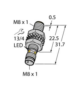 Czujnik indukcyjny BI2-M08K-AP6X-V1131, M8 Sn-2mm, 10-30V DC, PNP NO, czoło wbudowane, 3-przew. konektor M8, mosiądz nik...
