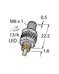 Czujnik indukcyjny BI2-M08K-AP6X, M8 Sn-2mm, 10-30V DC, PNP NO, czoło wbudowane, 3-przew. kabel 2m, mosiądz nikl. L24.1m...