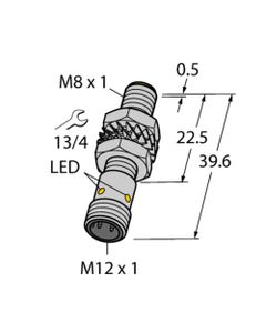 Czujnik indukcyjny BI2-M08K-VN6X-H1341, M8 Sn-2mm, 10-30V DC, NPN NO/NC, czoło wbudowane, 4-przew. konektor M12, mosiądz...