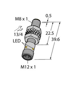 Czujnik indukcyjny BI2-M08K-VP6X-H1341, M8 Sn-2mm, 10-30V DC, PNP NO/NC, czoło wbudowane, 4-przew. konektor M12, mosiądz...