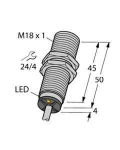 Czujnik indukcyjny BI8-M18-AN6X, M18 Sn-8mm, 10-30V DC, NPN NO, czoło wbudowane, 3-przew. kabel 2m, mosiądz chrom. L54mm...