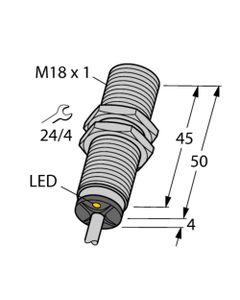 Czujnik indukcyjny BI8-M18-AP6X, M18 Sn-8mm, 10-30V DC, PNP NO, czoło wbudowane, 3-przew. kabel 2m, mosiądz chrom. L54mm...