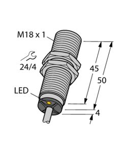 Czujnik indukcyjny BI8-M18-AP6X 7M, M18 Sn-8mm, 10-30V DC, PNP NO, czoło wbudowane, 3-przew. kabel 7m, mosiądz chrom. L5...