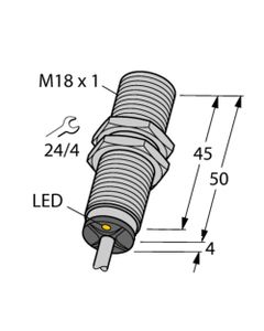 Czujnik indukcyjny BI8-M18-VN6X 7M, M18 Sn-8mm, 10-30V DC, NPN NO/NC, czoło wbudowane, 4-przew. kabel 7m, mosiądz chrom....