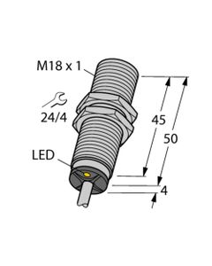 Czujnik indukcyjny BI8-M18-VN6X, M18 Sn-8mm, 10-30V DC, NPN NO/NC, czoło wbudowane, 4-przew. kabel 2m, mosiądz chrom. L5...