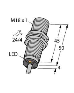 Czujnik indukcyjny BI8-M18-VP6X 7M, M18 Sn-8mm, 10-30V DC, PNP NO/NC, czoło wbudowane, 4-przew. kabel 7m, mosiądz chrom....