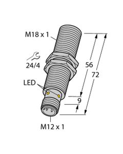 Czujnik indukcyjny BI8-M18E-VP6X-H1141, M18 Sn-8mm, 10-30V DC, PNP NO/NC, czoło wbudowane, 4-przew. konektor M12, mosiąd...