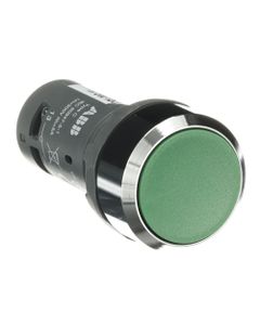 Przycisk kryty CP1-30G-11, zielony, 1NO+1NC, monostabilny, kołnierz metalowy chromowany