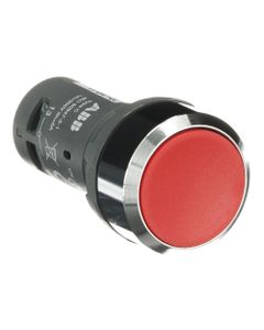 Przycisk kryty CP1-30R-11, czerwony, 1NO+1NC, monostabilny, kołnierz metalowy chromowany