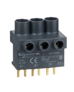 Blok zasilający GV1G09 do zasilania zestawów szyn GV2G... od góry