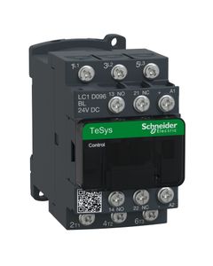Stycznik LC1D096BL, 3bieg-3NO, 9A w AC3, 4kW, cewka 24V DC o niskim pob. mocy, styki pom. 1NO+1NC