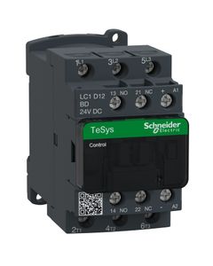 Stycznik LC1D12BD, 3bieg-3NO, 12A w AC3, 5.5kW, cewka 24V DC, styki pom. 1NO+1NC